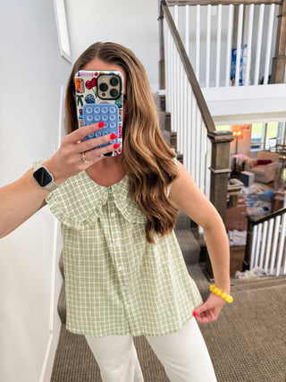 Mary Ann Checkered Pilgrim Collar Top