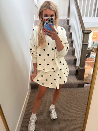Lulu Knit Skort in Ivory Polka Dot