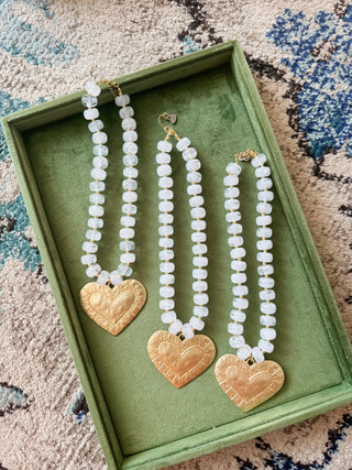 Chunky White Beaded Heart Necklace