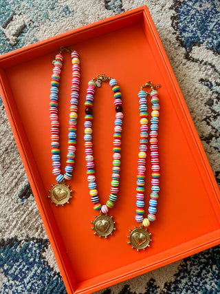 Rainbow Stripe Beaded Heart Necklace