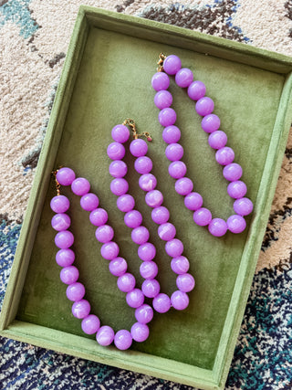 Chunky Beaded Necklace - Purple