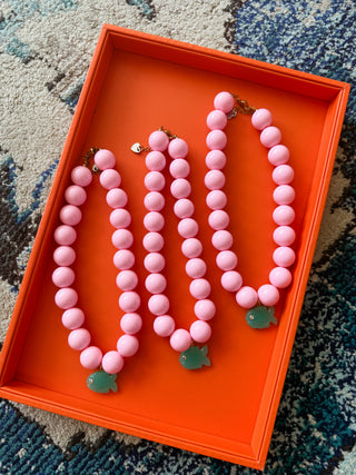Light Pink Chunky Beaded Fish Charm Necklace