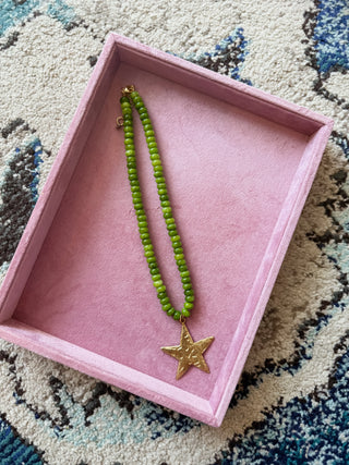 Chartreuse Green Beaded Star Necklace