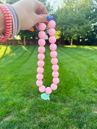 Light Pink Chunky Beaded Fish Charm Necklace