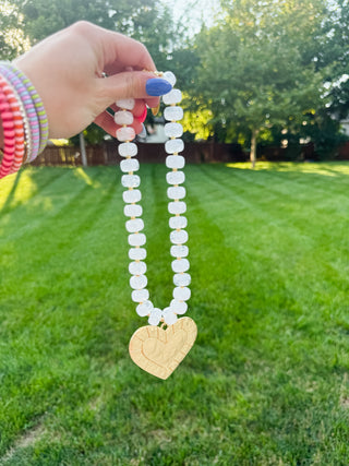 Chunky White Beaded Heart Necklace