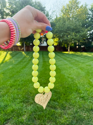 Chunky Chartreuse Beaded Heart Necklace