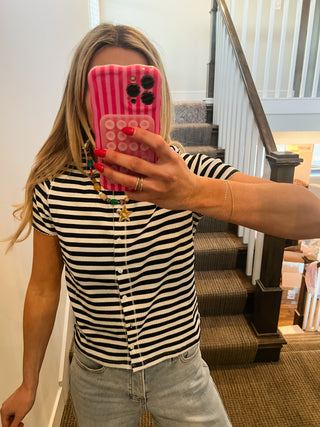 Zaylee Stripe Button Up Top in Black/White