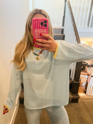 Kaya Stripe Top in Sky/White