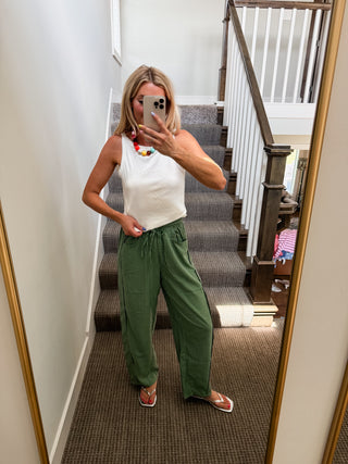 Jessie Stripe Woven Pants in Green/Navy