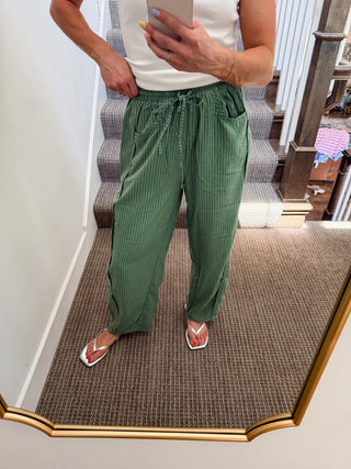 Jessie Stripe Woven Pants in Green/Navy