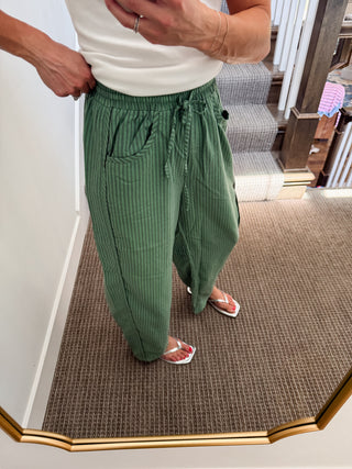 Jessie Stripe Woven Pants in Green/Navy