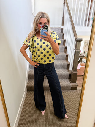 Gina Polka Dot Top in Lime/Navy