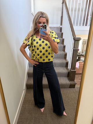 Gina Polka Dot Top in Lime/Navy