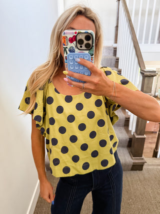 Gina Polka Dot Top in Lime/Navy