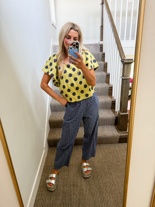 Gina Polka Dot Top in Lime/Navy