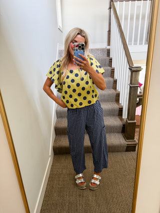 Gina Polka Dot Top in Lime/Navy