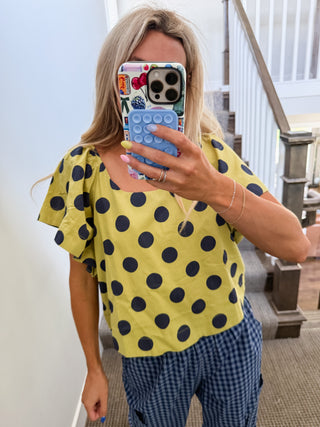 Gina Polka Dot Top in Lime/Navy