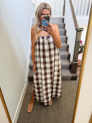 Sadie Plaid Maxi Dress in Coco