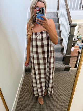 Sadie Plaid Maxi Dress in Coco