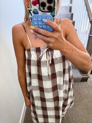 Sadie Plaid Maxi Dress in Coco