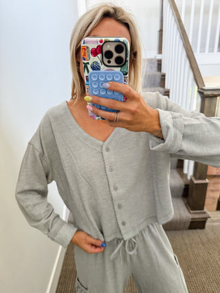 Heather Cardigan + Wide Leg Pant Set in Grey