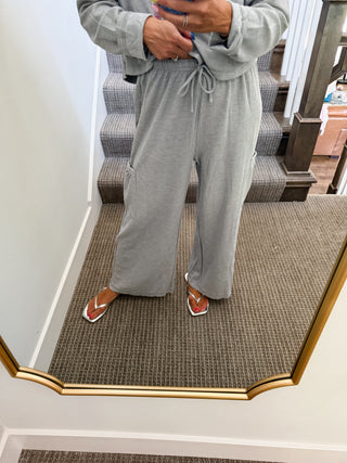 Heather Cardigan + Wide Leg Pant Set in Grey