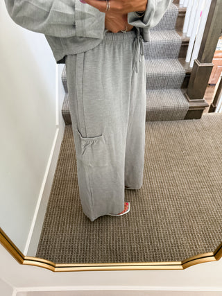 Heather Cardigan + Wide Leg Pant Set in Grey