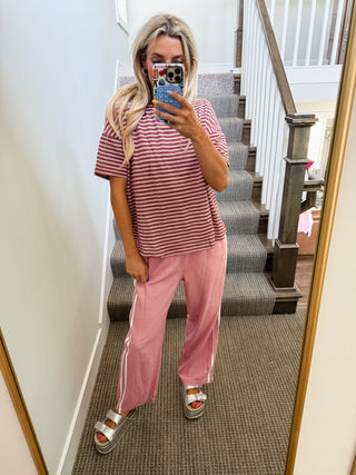 Emma Slub Stripe Tee in Marsala