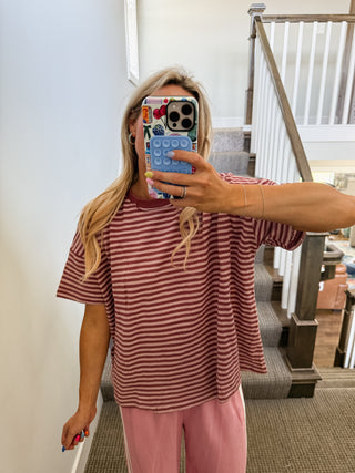 Emma Slub Stripe Tee in Marsala