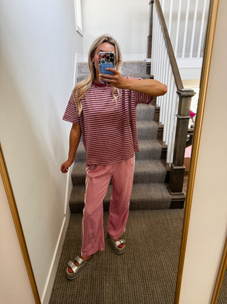 Emma Slub Stripe Tee in Marsala