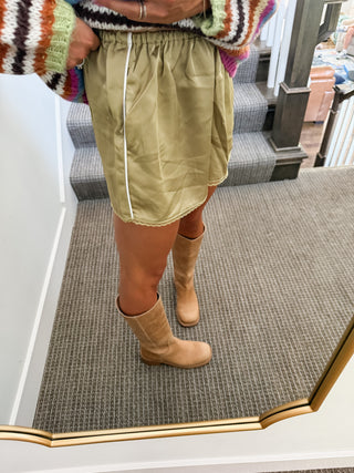 Teller Satin Lace Hem Shorts in Lemongrass