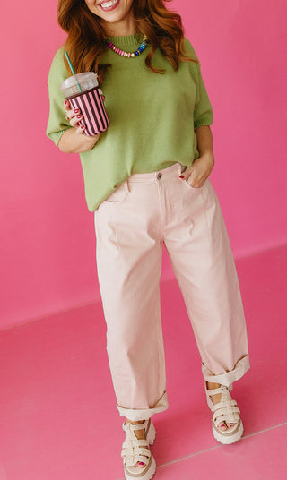 Kendall Short Sleeve Sweater In Green