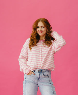 Piper Cardigan in Pink/White Stripe