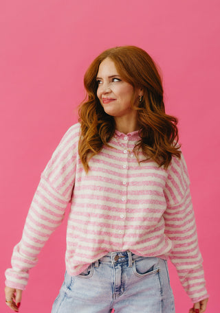 Piper Cardigan in Pink/White Stripe