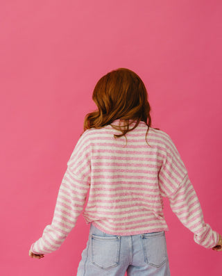 Piper Cardigan in Pink/White Stripe