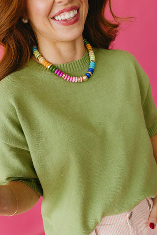 Kendall Short Sleeve Sweater In Green