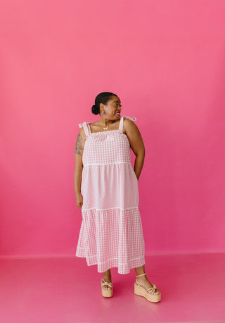 Aubrey Gingham Tiered Midi Dress