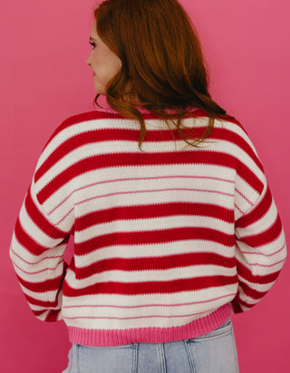 Camden Striped Cardigan In Pink/Red