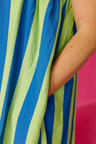 Pippa Stripe Midi Dress in Blue/Lime