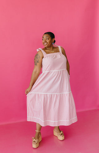 Aubrey Gingham Tiered Midi Dress