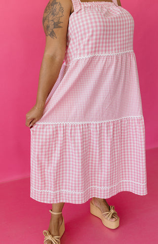 Aubrey Gingham Tiered Midi Dress