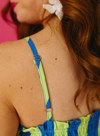 Pippa Stripe Midi Dress in Blue/Lime
