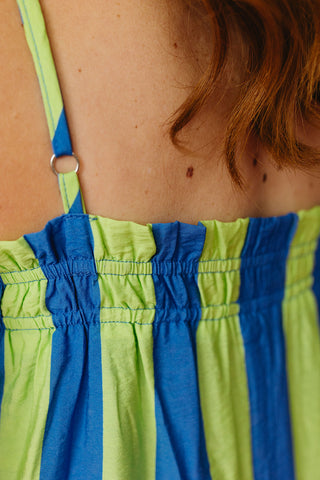 Pippa Stripe Midi Dress in Blue/Lime