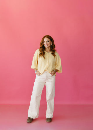 Rayna Short Sleeve Cardigan in Butter