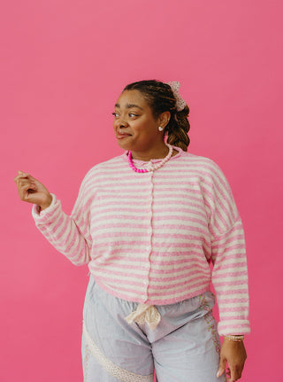 Piper Cardigan in Pink/White Stripe