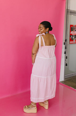 Aubrey Gingham Tiered Midi Dress