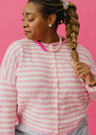Piper Cardigan in Pink/White Stripe