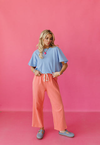 Leslie Crop Flutter Sleeve Top In Coastal