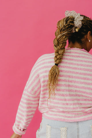 Piper Cardigan in Pink/White Stripe