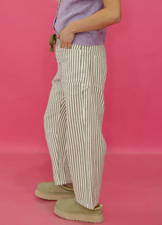Mallory Olive Stripe Barrel Jeans RESTOCK